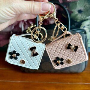NEW 2-Pc Adorable Mini Keychain Purse Charm WHITE & PINK